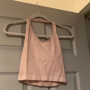 Pink Ribbed Crop Top Halter Faded Rose Size Large